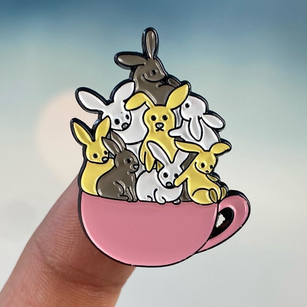Cup O’ Bunnies Enamel Pin/ Brooch Lapel